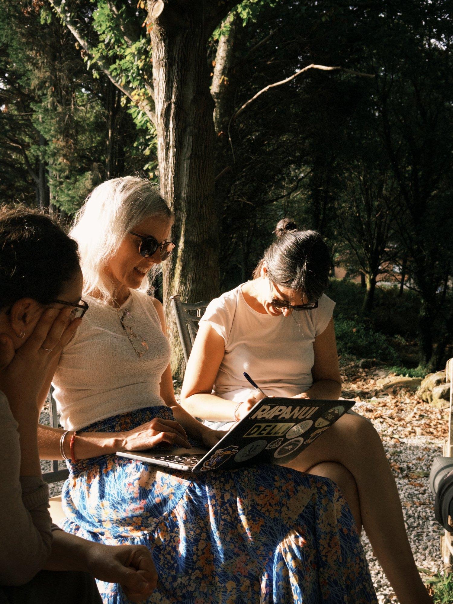 Ordenador entre helechos en Anceu — tecnología en el rural